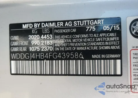 2015 Mercedes-Benz C 250 from USA, damaged, VIN WDDGJ4HB4FG439586